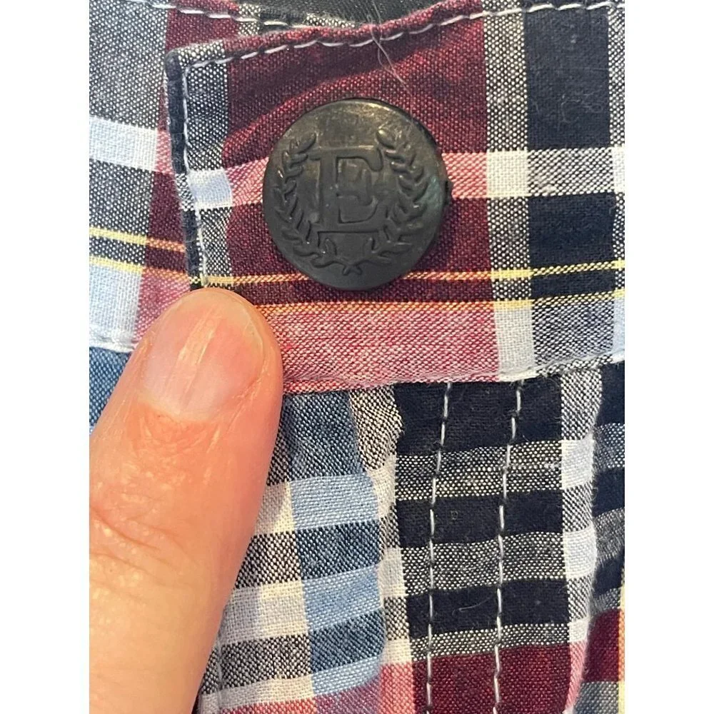 E-Land Red Blue And Black‎ Cotton Plaid Adjustable Waist Shorts Size 4